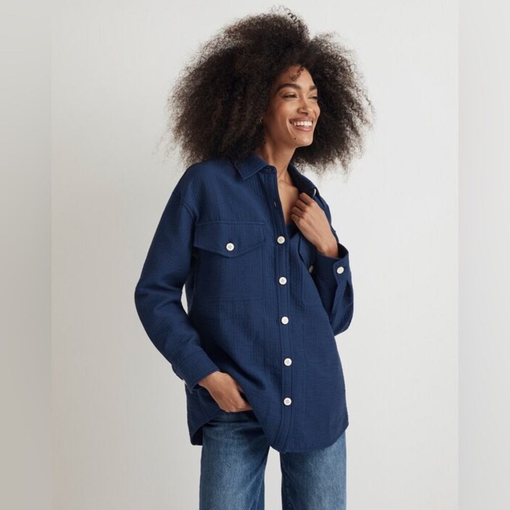 NWT Madewell Oversized Shirt Jacket Thick Button Front Blue Size Medium